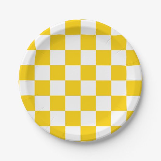 Assiettes En Carton Motif chèque À damiers blanc jaune (Devant)