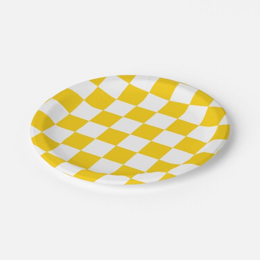Assiettes En Carton Motif chèque À damiers blanc jaune (Angle)