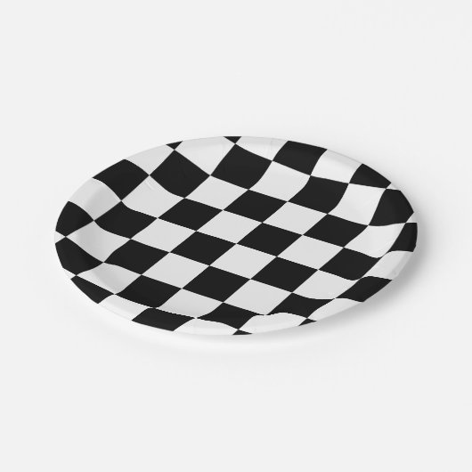 Assiettes En Carton Motif chèque en noir et blanc (Angle)