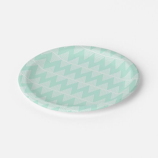 Assiettes En Carton Motif Chevron blanc vert Mint (Angle)