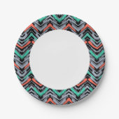 Assiettes En Carton Motif Chevron Grise, Turquoise Et Corail (Devant)