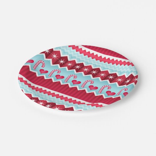 Assiettes En Carton Motif Chevron Rouge et Bleu Noël (Angle)