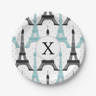 Assiettes En Carton Motif chic de Tour Eiffel d'Aqua de monogramme