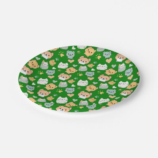Assiettes En Carton Motif chien, chat, cœur et patte d'animaux  (Angle)