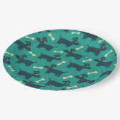 Assiettes En Carton Motif chien mignon avec os sur Arrière - plan vert (Angle)