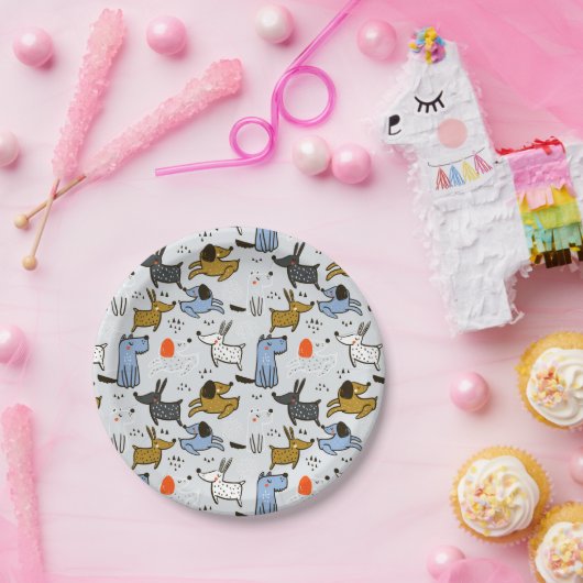 Assiettes En Carton Motif chien mignon Doodle (Fête)