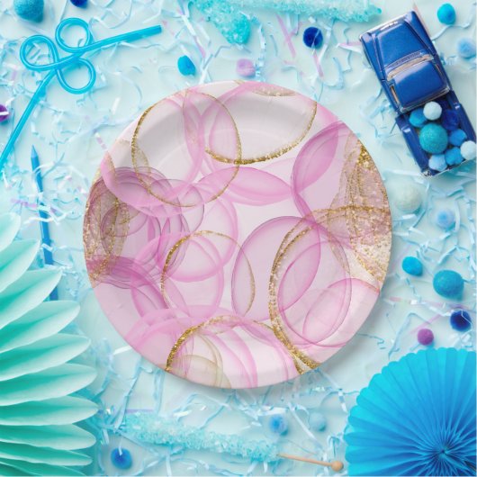 Assiettes En Carton Motif circulaire rose et or (Fête)