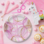 Assiettes En Carton Motif circulaire rose et or (Fête)