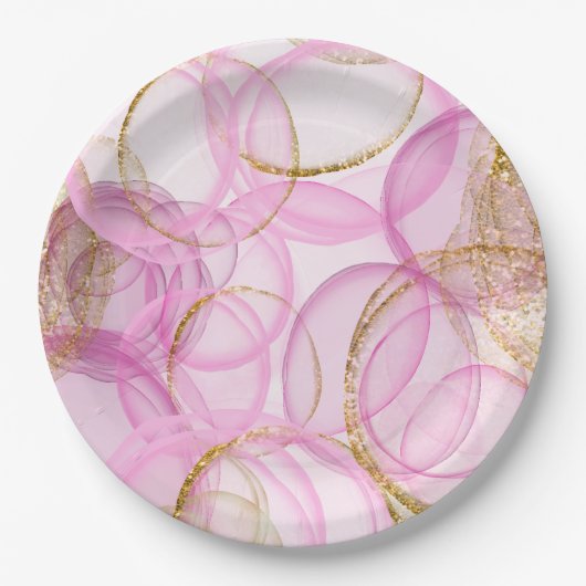 Assiettes En Carton Motif circulaire rose et or (Devant)