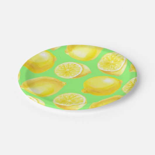 Assiettes En Carton Motif citrons aquarelle (Angle)