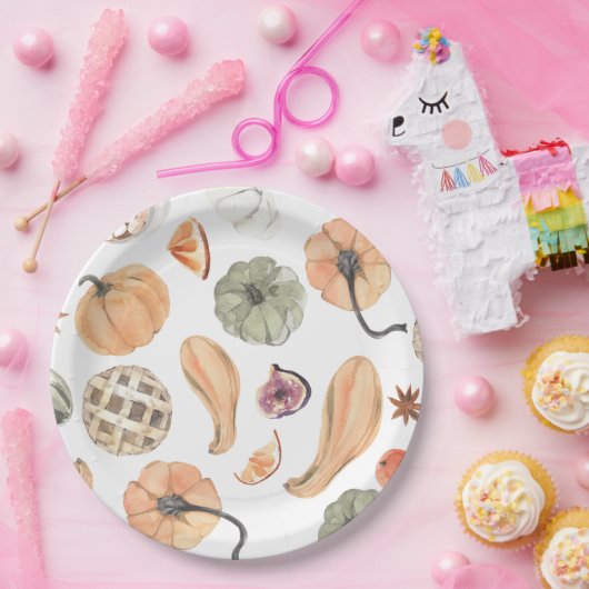 Assiettes En Carton Motif Citrouille couleur aquarelle | Vibes d'autom (Fête)