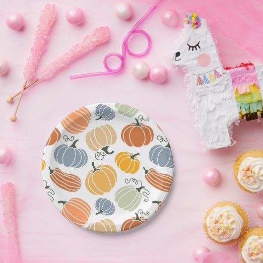 Assiettes En Carton Motif Citrouille d'automne coloré (Fête)