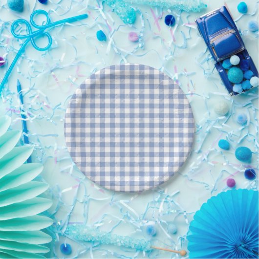 Assiettes En Carton Motif classique En vichy bleu coché (Fête)