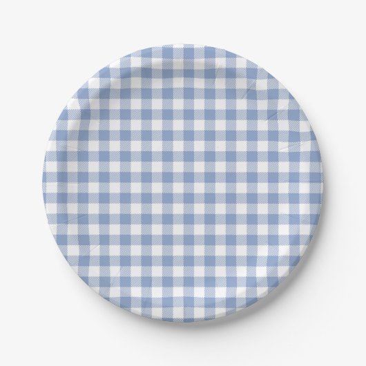 Assiettes En Carton Motif classique En vichy bleu coché (Devant)