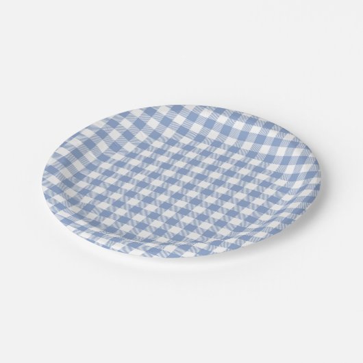 Assiettes En Carton Motif classique En vichy bleu coché (Angle)
