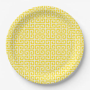 Assiettes En Carton Motif clé grec jaune doré