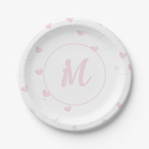 Assiettes En Carton Motif Coeur rose Fille Romantique Monogramme
