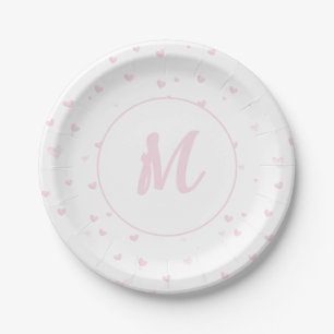 Assiettes En Carton Motif Coeur rose Fille Romantique Monogramme