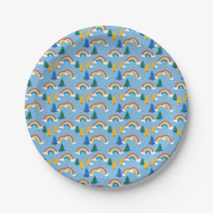 Assiettes En Carton Motif coloré avec arcs-en-ciel et arbres