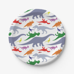 Assiettes En Carton Motif coloré de dinosaure (lumière)