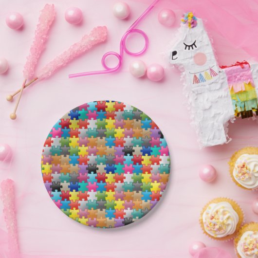 Assiettes En Carton Motif coloré de puzzle (Fête)