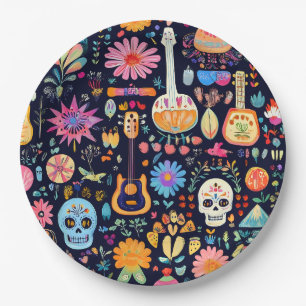 Assiettes En Carton Motif coloré Dia de los muertos