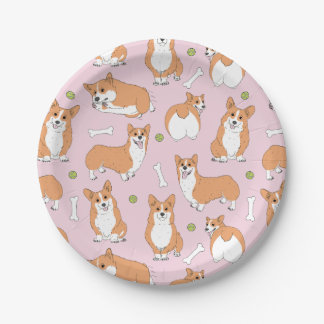 Assiettes En Carton motif corgi en rose