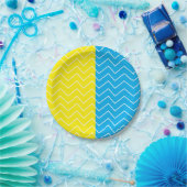 Assiettes En Carton Motif couleur bleu jaune blanc Chevron (Fête)