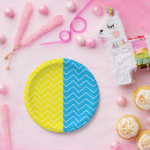 Assiettes En Carton Motif couleur bleu jaune blanc Chevron (Fête)
