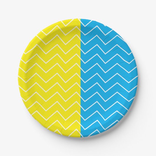 Assiettes En Carton Motif couleur bleu jaune blanc Chevron (Devant)