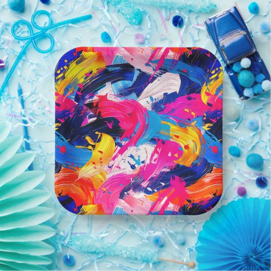 Assiettes En Carton motif coups de pinceaux (Fête)