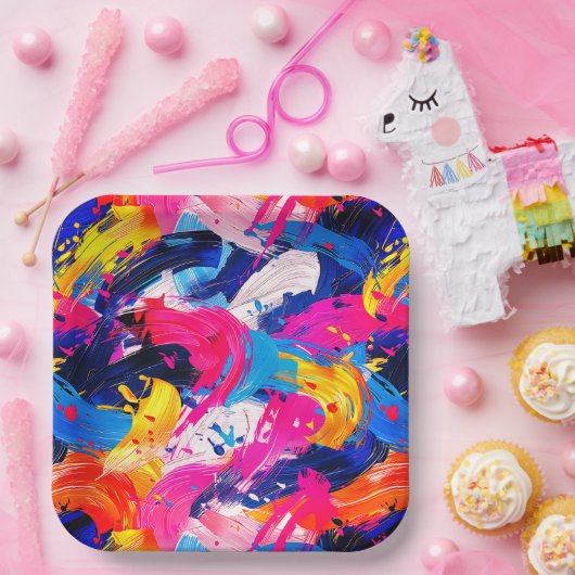 Assiettes En Carton motif coups de pinceaux (Fête)