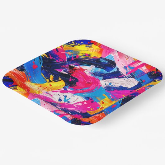 Assiettes En Carton motif coups de pinceaux (Angulaire)