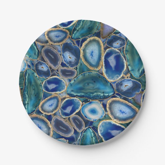 Assiettes En Carton Motif cristal Blue Geodes (Devant)