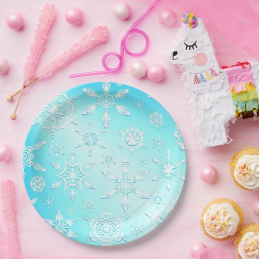 Assiettes En Carton Motif Crystal Snowflakes (Fête)