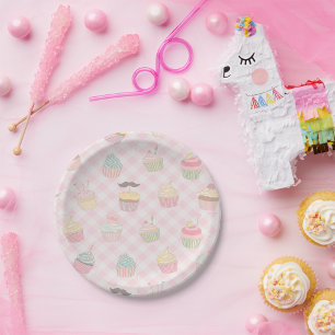 Assiettes En Carton Motif Cupcake Gingham Rose