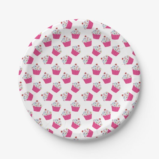 Assiettes En Carton Motif Cupcake rose clair au dessert (Devant)