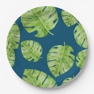 Assiettes En Carton Motif Cute Chic Banane feuille bleu vert