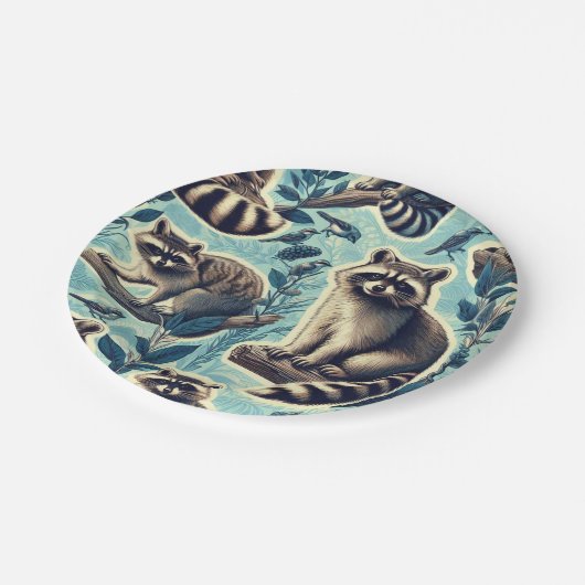 Assiettes En Carton Motif Cute Racoon (Angle)