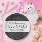 Assiettes En Carton Motif Damas, Damas gris, Anniversaire (Fête)