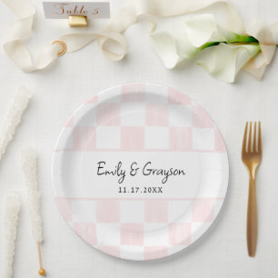 Assiettes En Carton Motif damier rose peint mariage