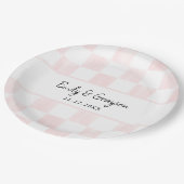 Assiettes En Carton Motif damier rose peint mariage (Angle)