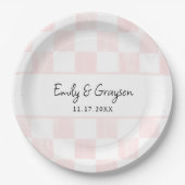 Assiettes En Carton Motif damier rose peint mariage (Devant)