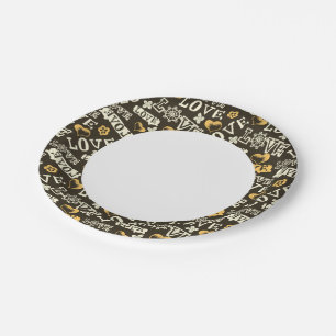 Assiettes En Carton Motif d'amour tiré à la main