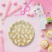 Assiettes En Carton motif d'ananas blanc sur parties scintillant or (Fête)