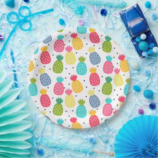 Assiettes En Carton Motif d'ananas coloré amusant (Fête)