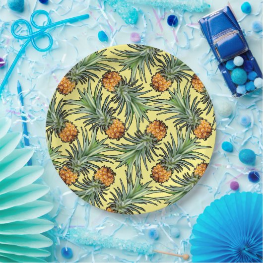 Assiettes En Carton Motif d'ananas tropical sur jaune (Fête)