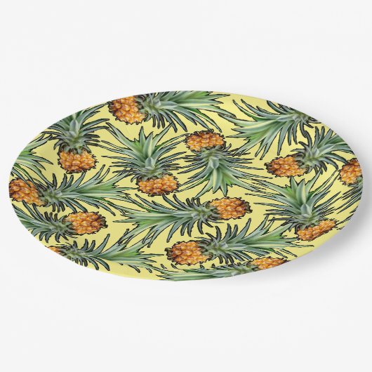 Assiettes En Carton Motif d'ananas tropical sur jaune (Angle)