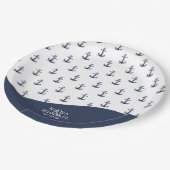 Assiettes En Carton Motif d'Ancre Vague Bleue V1 ID836 (Angle)