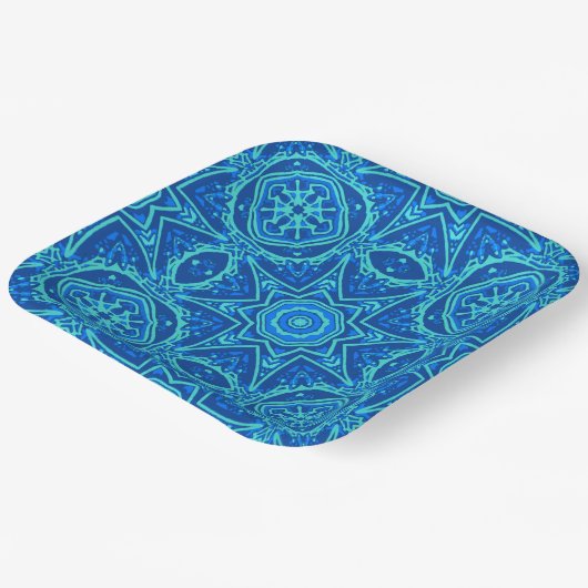 Assiettes En Carton Motif d'aquarelle Abstrait - Denim Blue (Angulaire)